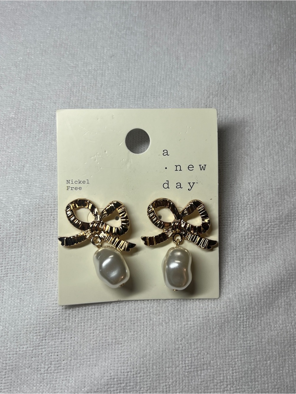 A New Day Bow & Faux Pearl Drop Earrings - Picture 2 of 3
